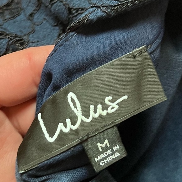 Lulus Dancing in the Moonlight Navy Blue Lace Backless Skater Dress Medium - Picture 7 of 7